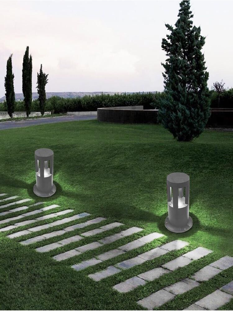 LAMPIONCINO DA TERRA LAMPADA 12W LED LUCE BIANCA LAMPIONE GRIGIO X GIARDINO IP65