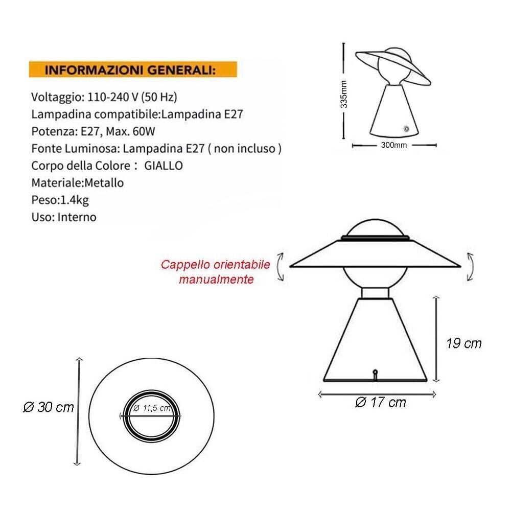 LAMPADA DA TAVOLO SCRIVANIA COMODINO LUME PORTA LAMPADINA E27 LUMETTO GIALLO