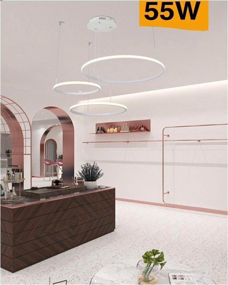 LAMPADARIO A SOSPENSIONE 3 ANELLI LED 55 WATT LUCE NATURALE 4000K STILE MODERNO