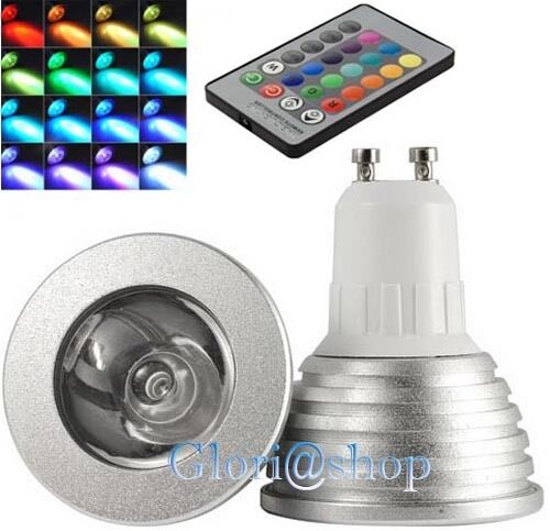 LAMPADINA 1 LED RGB GU10 FARETTO 3W LUCE MULTICOLORI EFFETTI STROBO TELECOMANDO