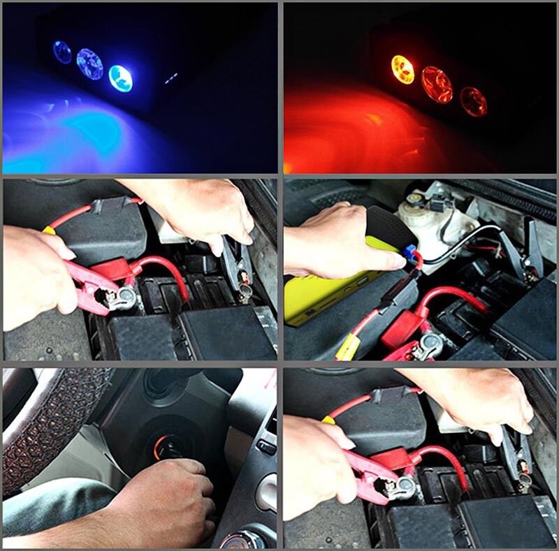 AVVIATORE BATTERIE AUTO DI EMERGENZA JUMP STARTER CAVI BATTERIA RICARICABILE