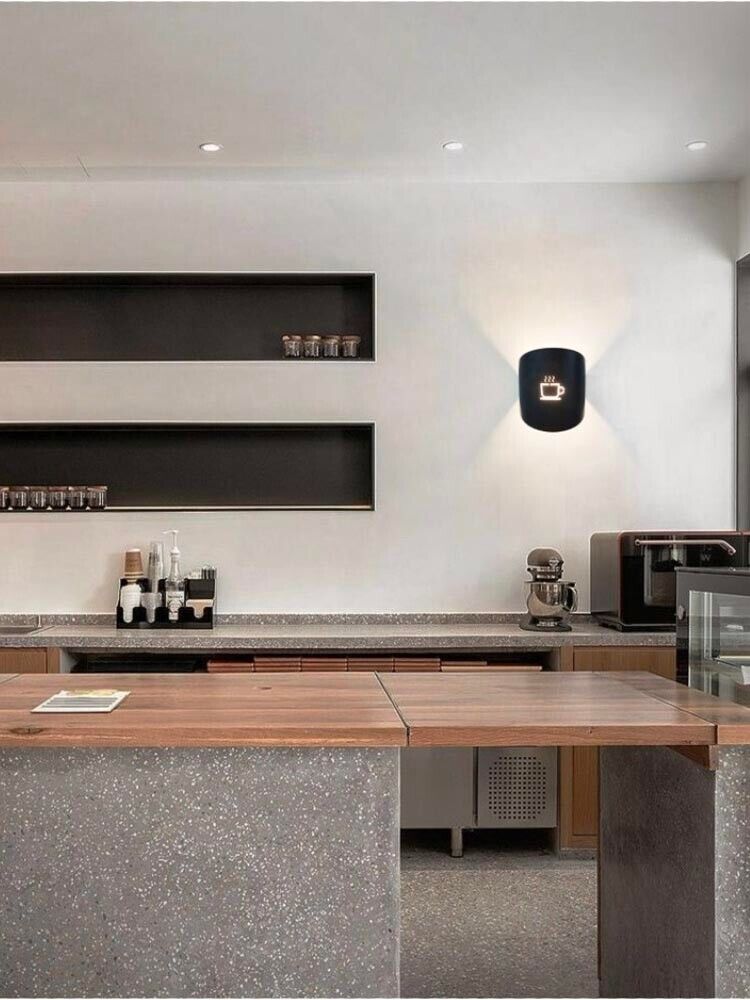 APPLIQUE A PARETE CON DISEGNO TAZZA DEL CAFFÈ LAMPADA ATTACCO G9 NERO