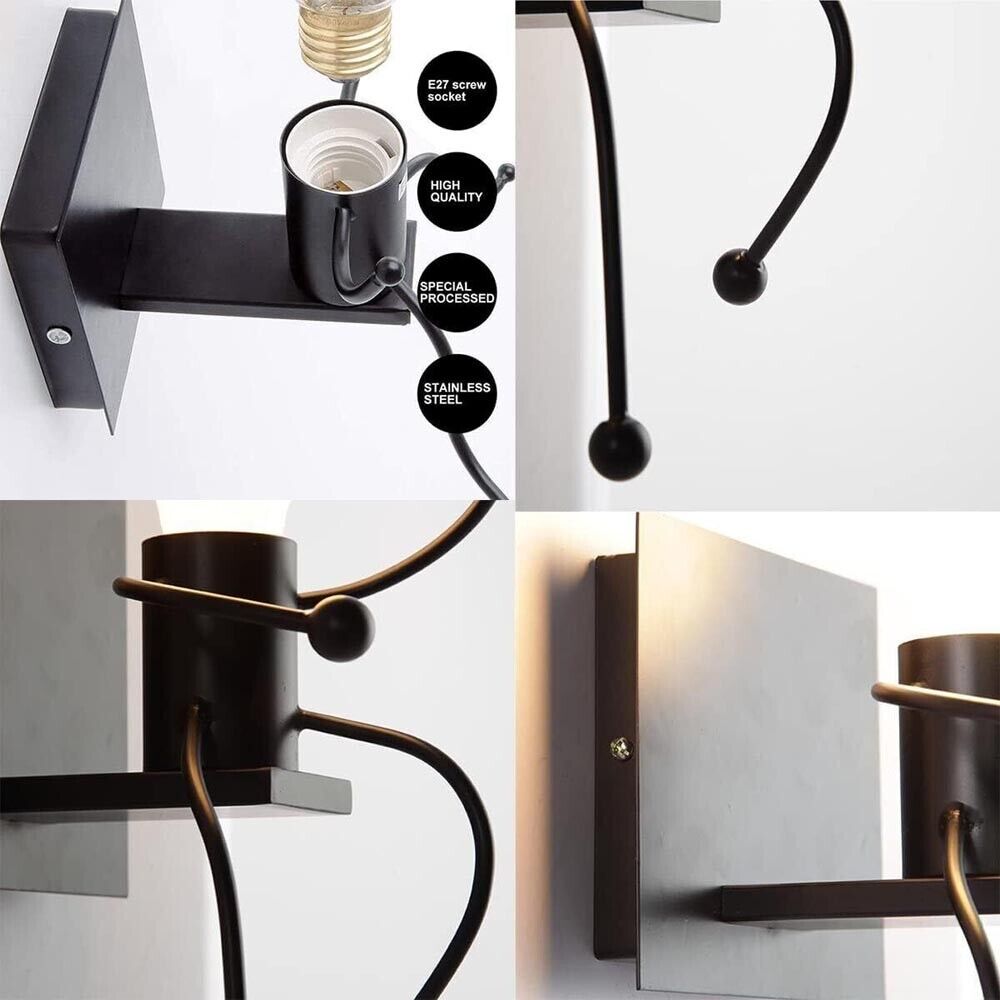 APPLIQUE DA PARETE A FORMA DI OMINO LAMPADA IN METALLO NERO E27