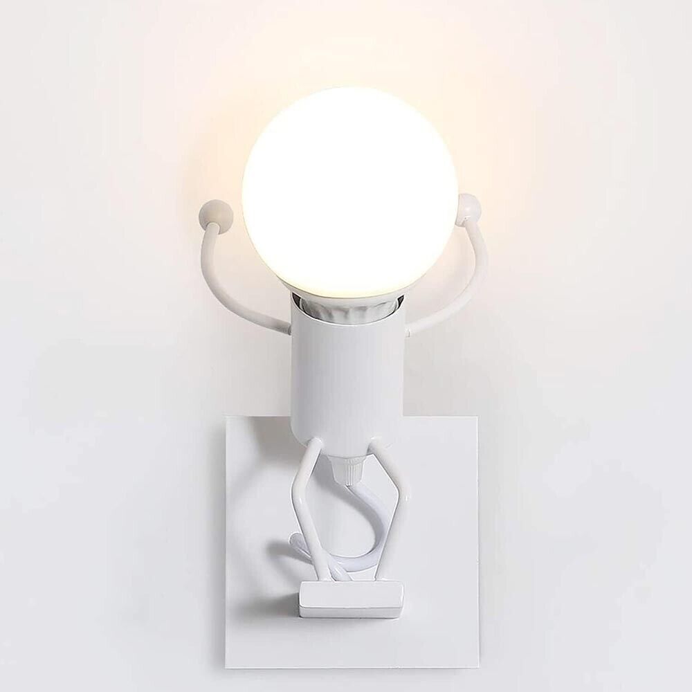 APPLIQUE DA PARETE A FORMA DI OMINO LAMPADA DECORATIVA IN METALLO BIANCO E27