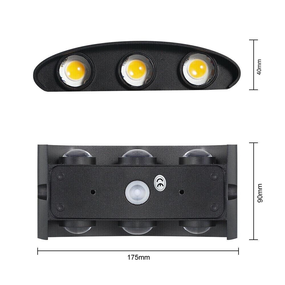 APPLIQUE LED LUCE CALDA 3000K LAMPADA 16 W 6 COB DA PARETE ESTERNO INTERNO NERO