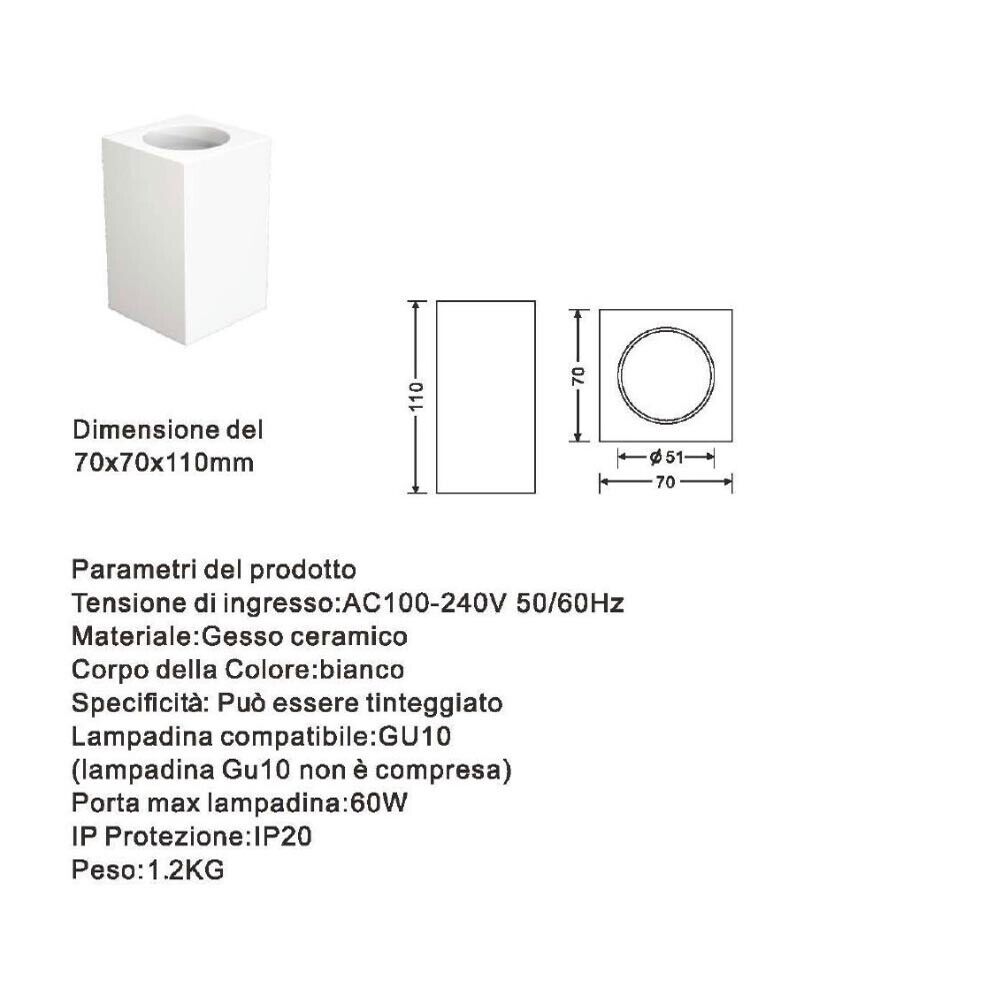 PORTAFARETTO DA SOFFITTO IN GESSO ATTACCO GU10 PORTA FARETTO A CUBO BIANCO