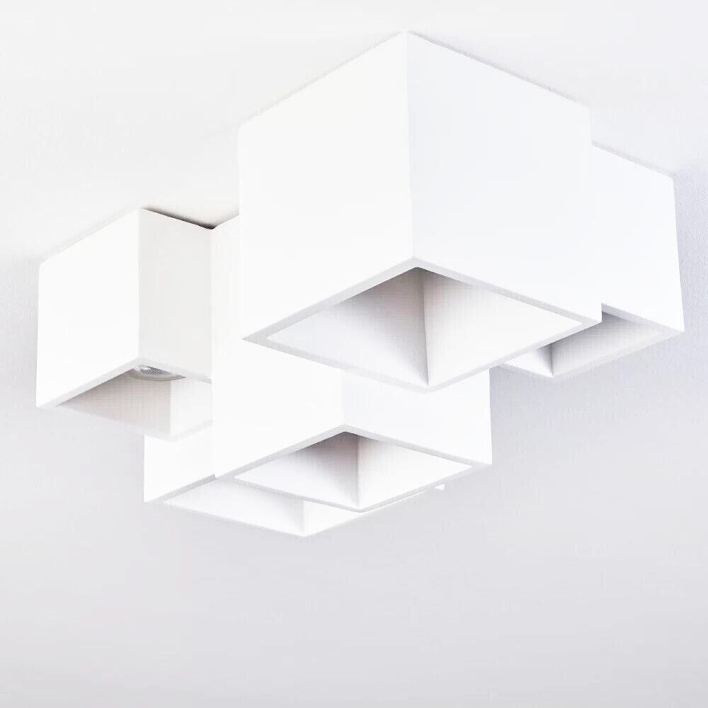LAMPADARIO DA SOFFITTO CUBO IN GESSO VERNICIABILE SUPPORTO FARETTO GU10 X 5