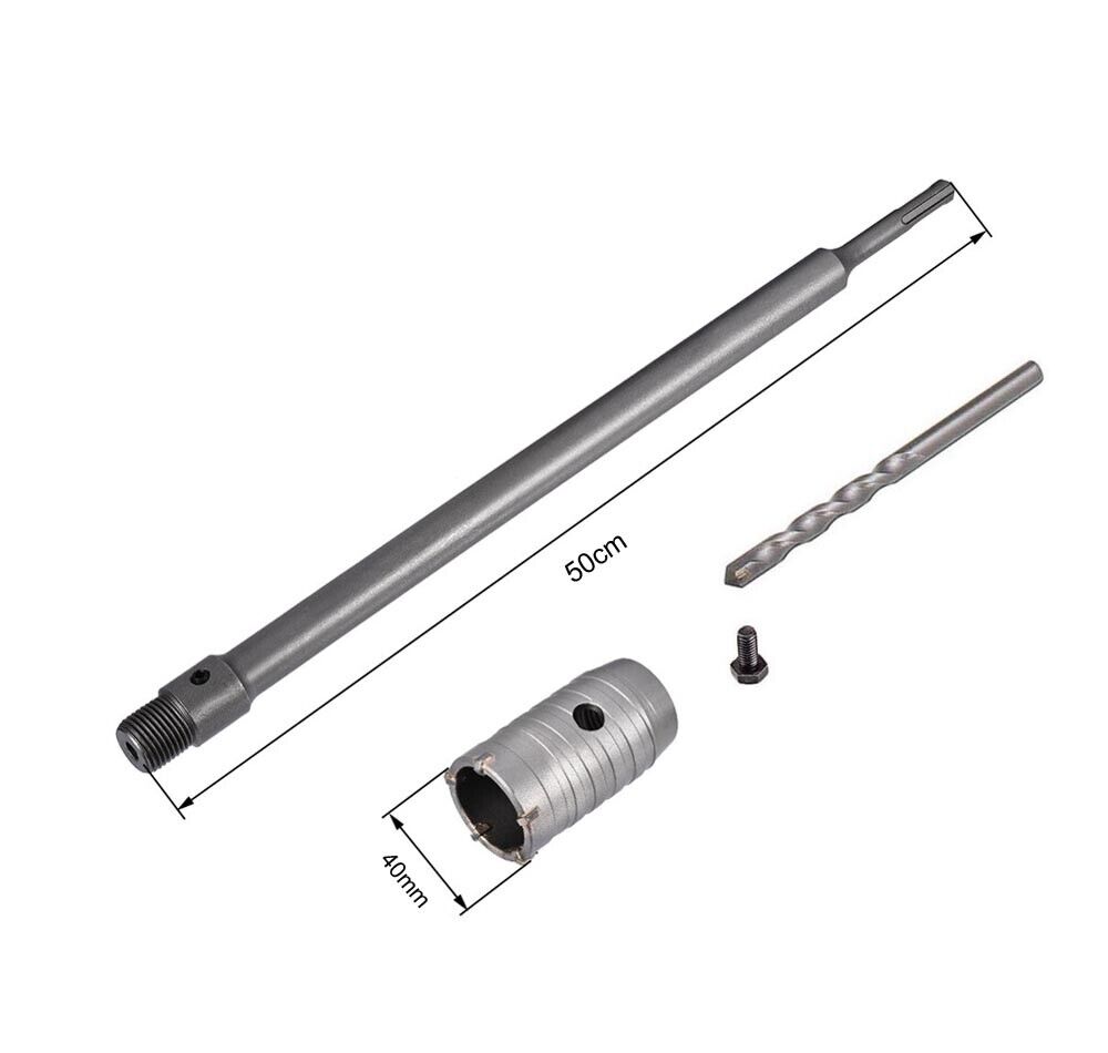 FRESA PER MURO A TAZZA 40 MM ASTA PROLUNGA 50 CM PER TRAPANO ATTACCO SDS PLUS
