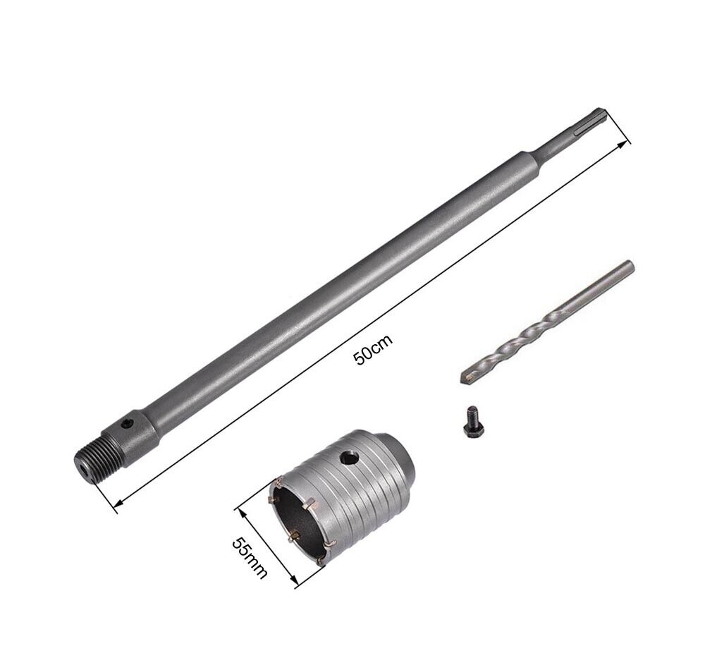 FRESA PER MURO A TAZZA 55 MM ASTA PROLUNGA 50 CM ATTACCO TRAPANO SDS PLUS