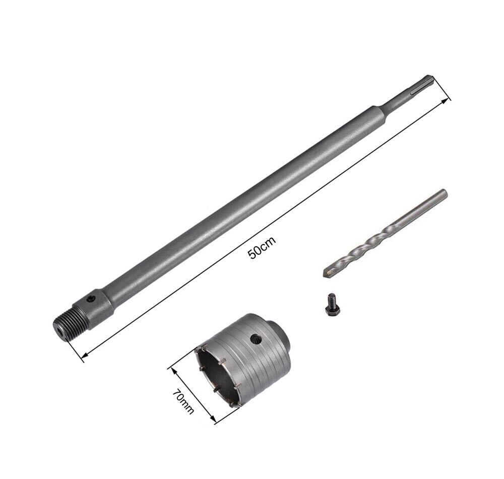 FRESA PER MURO A TAZZA 70 MM ASTA PROLUNGA 50 CM PER TRAPANO ATTACCO SDS PLUS