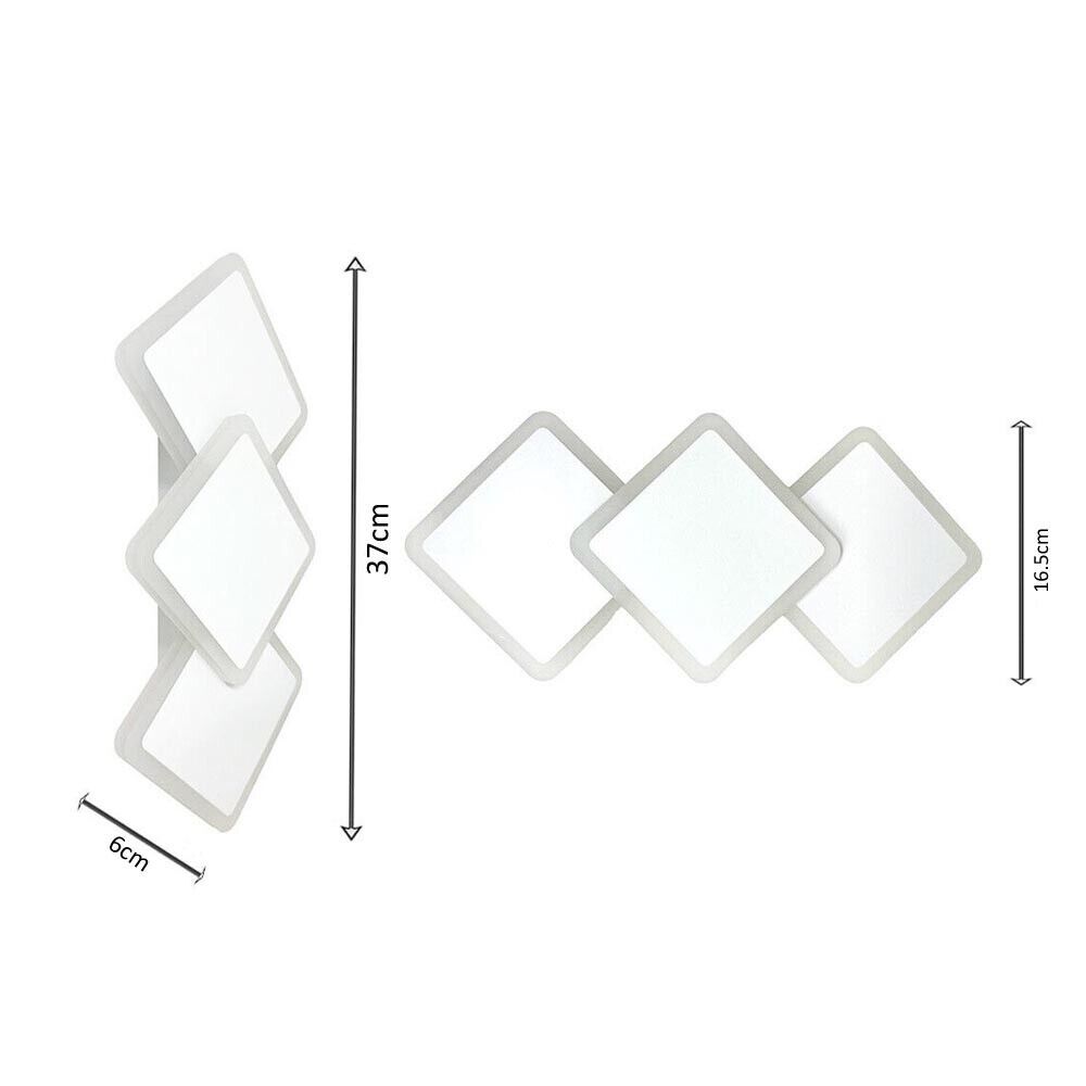 APPLIQUE LED LUCE BIANCA CALDA NATURALE 14 W LAMPADA DA PARETE 3 ROMBI IN VETRO