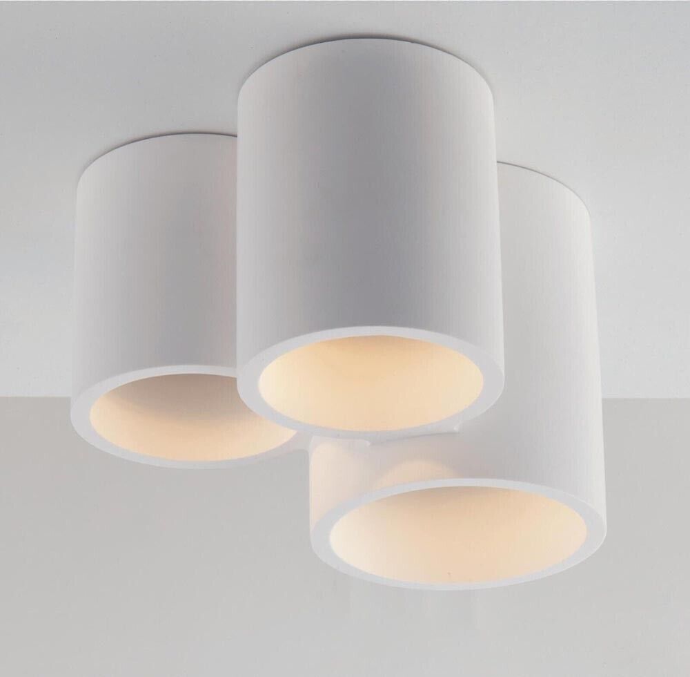 LAMPADARIO DA SOFFITTO 3 CILINDRI IN GESSO VERNICIABILE SUPPORTO FARETTO GU10