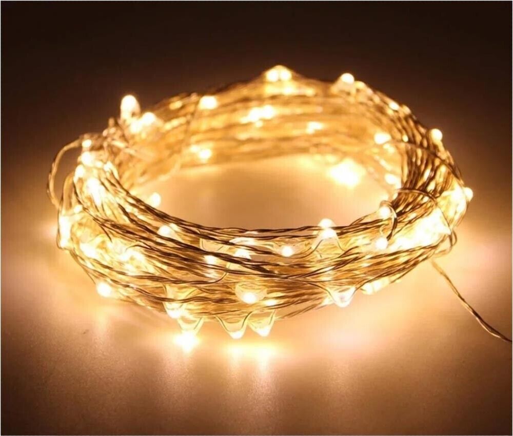 MINILUCCIOLA CALDA 100 LED CATENA LUMINOSA 10 MT LUCI NATALIZI PANNELLO SOLARE