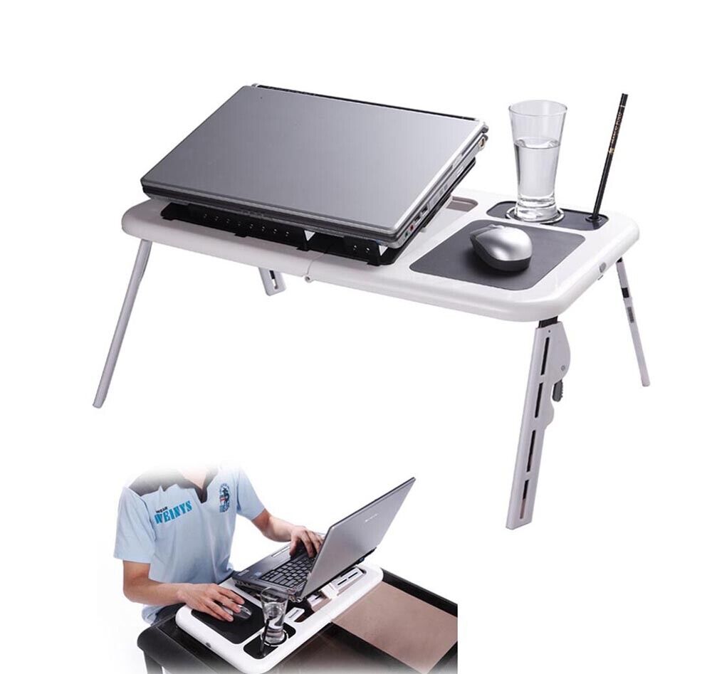 TAVOLINO PORTATILE SUPPORTO 2 VENTOLE TAVOLO PIEGHEVOLE BASE PORTA