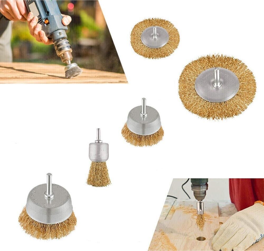 SET 5 SPAZZOLE FILO ACCIAIO SPAZZOLA A TAZZA PER TRAPANO