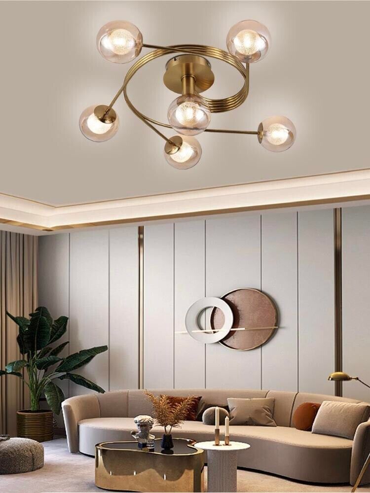 PLAFONIERA DA SOFFITTO 6 SFERE IN VETRO AMBRA ATTACCO G9 LAMPADARIO MODERNO