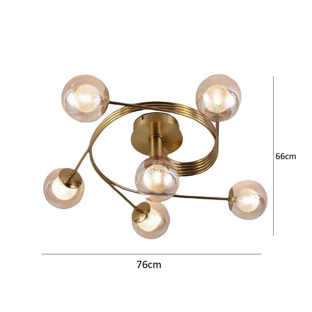 PLAFONIERA DA SOFFITTO 6 SFERE IN VETRO AMBRA ATTACCO G9 LAMPADARIO MODERNO
