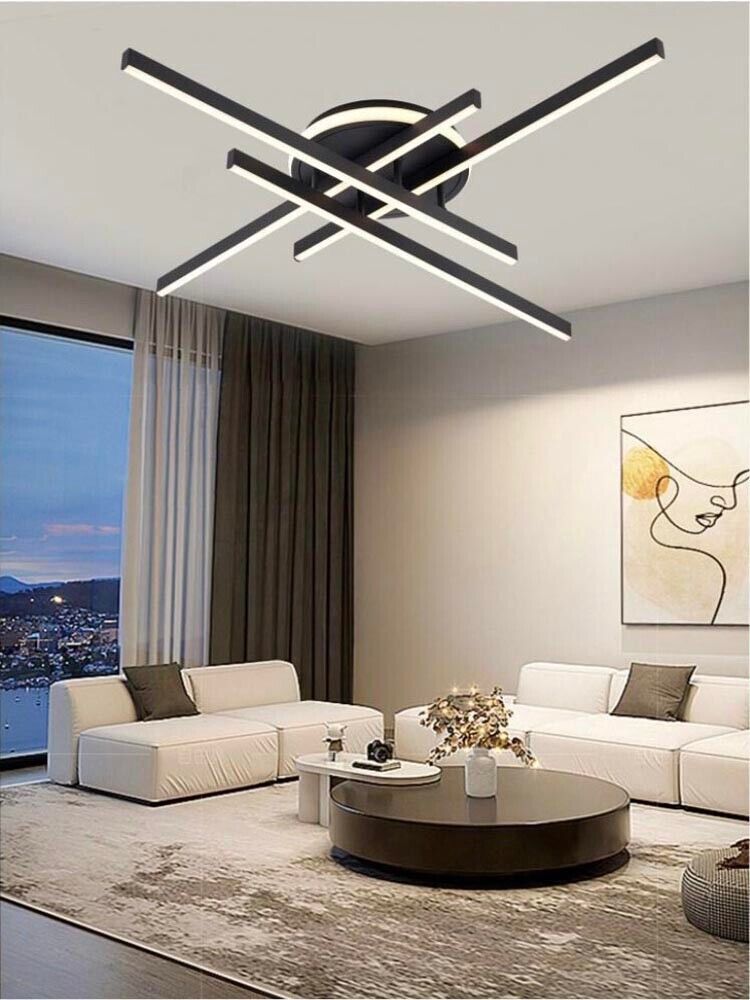 PLAFONIERA LED 4 STRISCE RIGIDE INCROCIATE LAMPADARIO 45 WATT LUCE BIANCA NERO