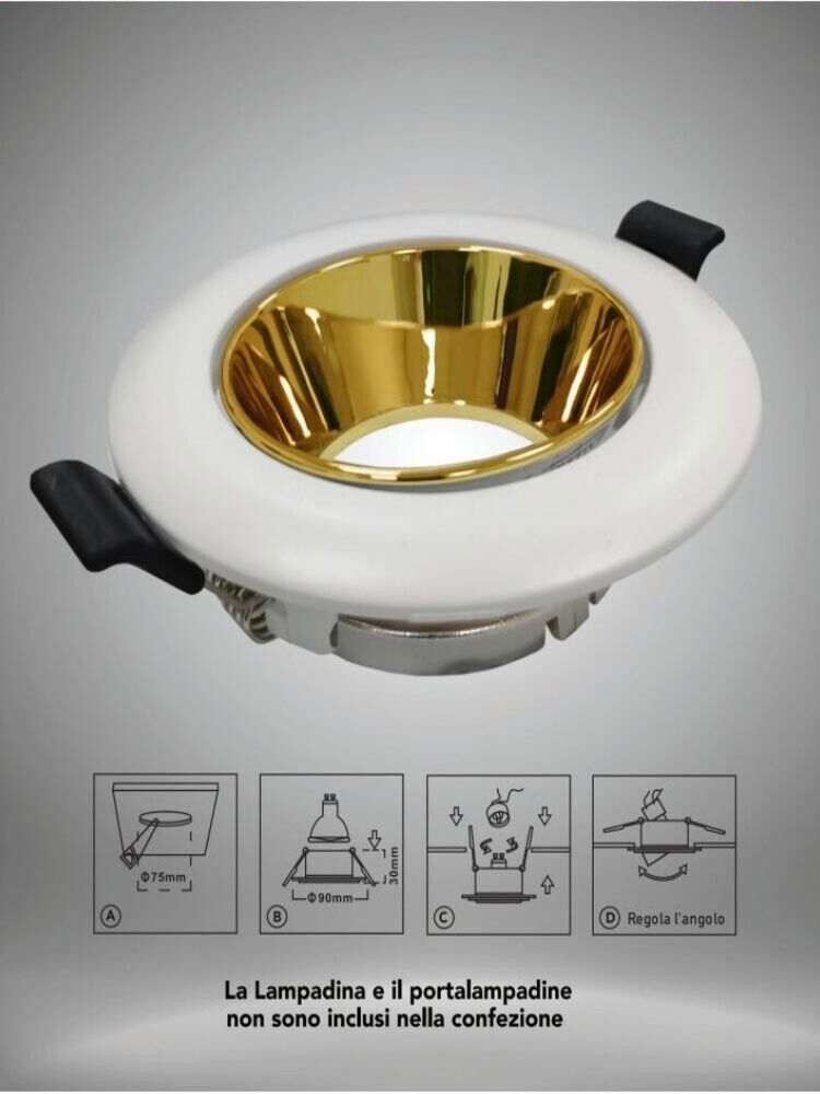 PORTAFARETTO ORIENTABILE INCASSO PER SOFFITTO SUPPORTO FARETTO BIANCO ORO