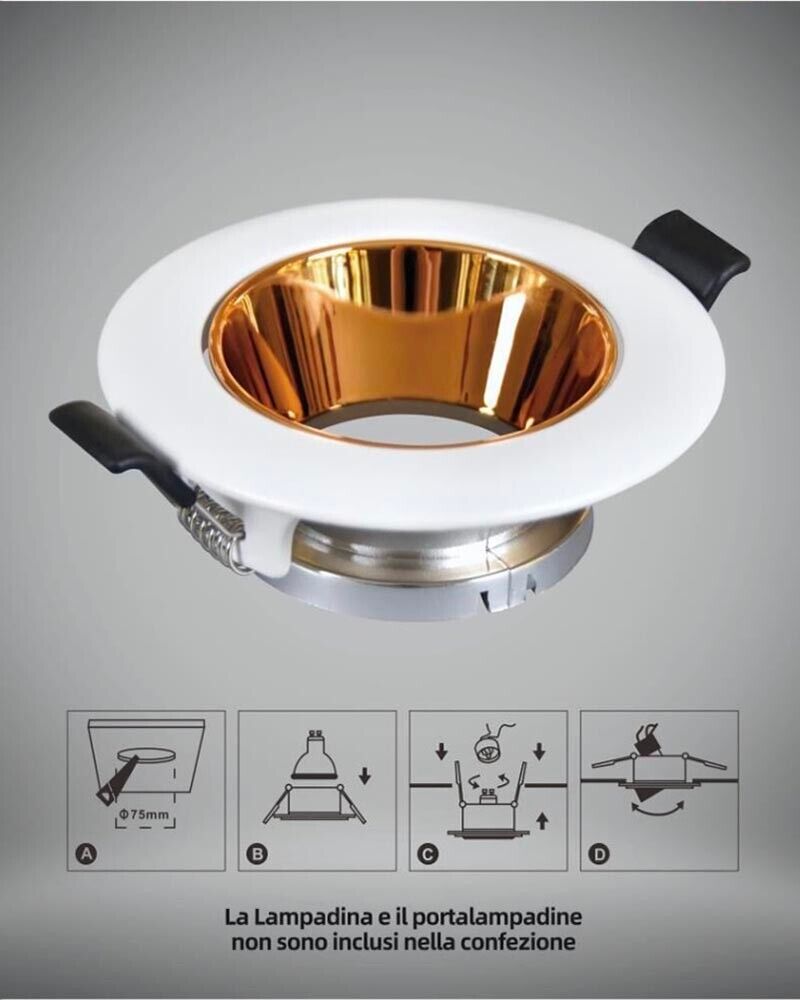 PORTAFARETTO ORIENTABILE INCASSO PER SOFFITTO SUPPORTO FARETTO BIANCO ORO ROSA