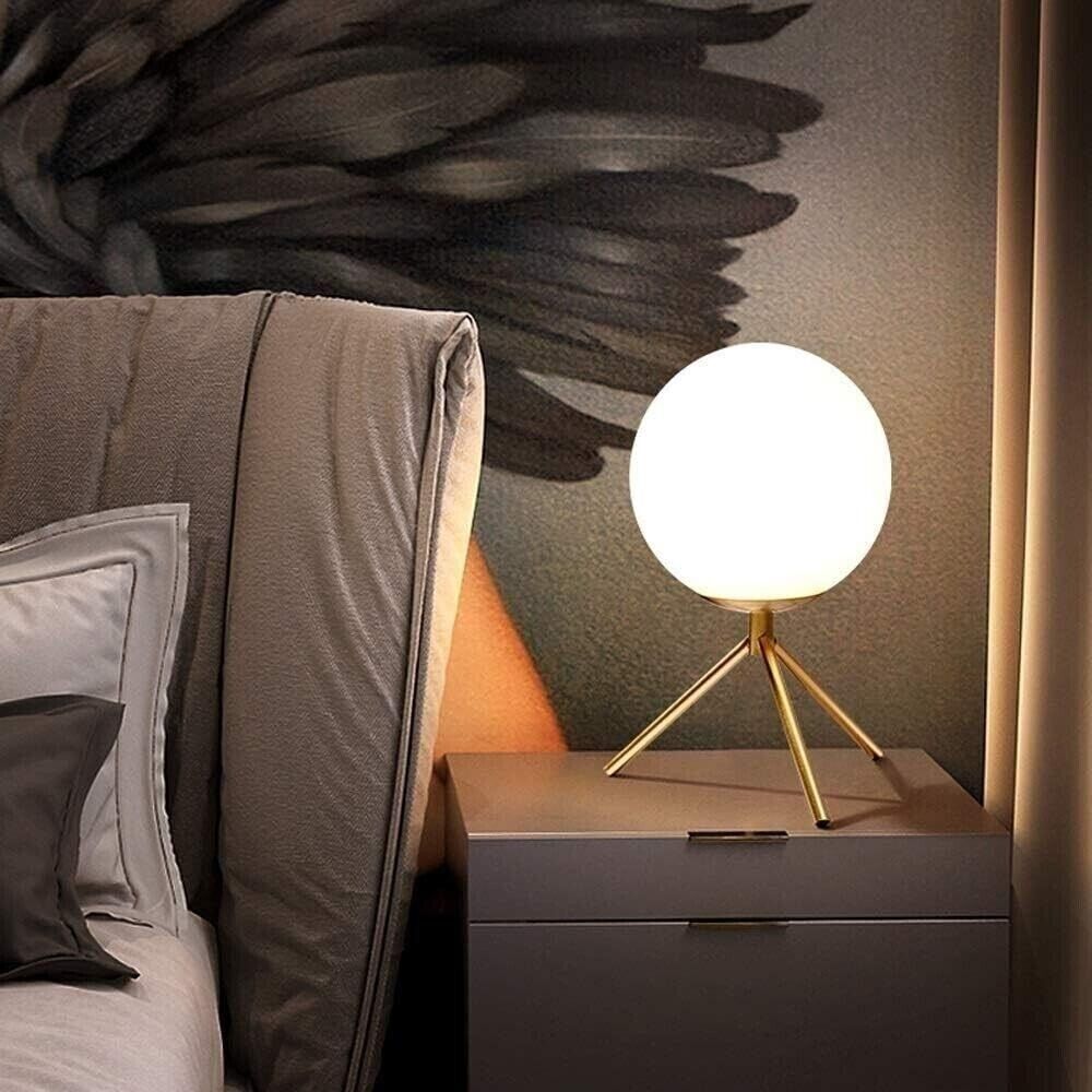 LAMPADA DA TAVOLO 1 SFERA IN VETRO LUME SUPPORTO TREPPIEDI ABAT JOUR BRONZO D35