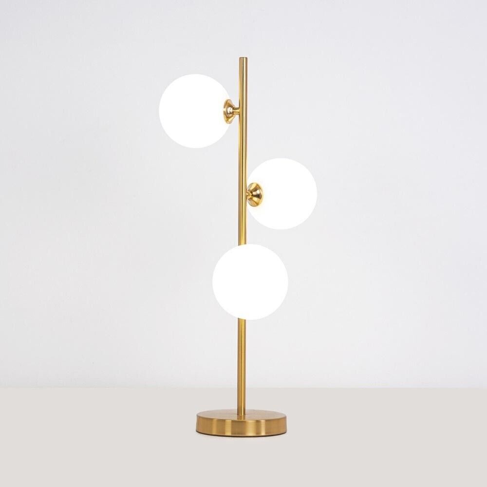LAMPADA DA TAVOLO TERRA 3 SFERE SFERA IN VETRO BIANCO STELO G9 LUME BRONZO D33