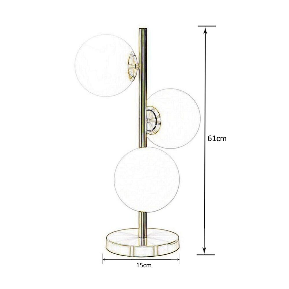 LAMPADA DA TAVOLO TERRA 3 SFERE SFERA IN VETRO BIANCO STELO G9 LUME BRONZO D33