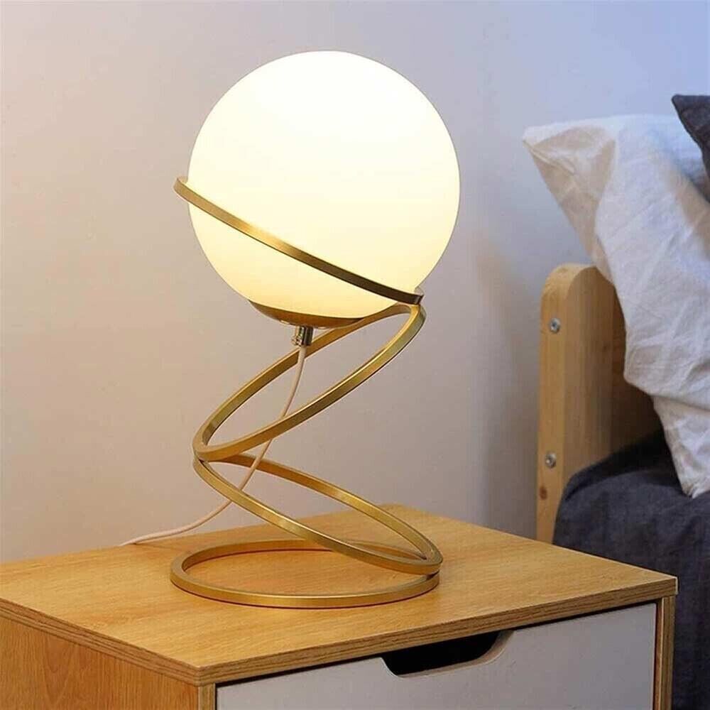 LAMPADA DA TAVOLO SFERA VETRO 4 ANELLI IN METALLO BRONZO LUME MODERNO G9 D31