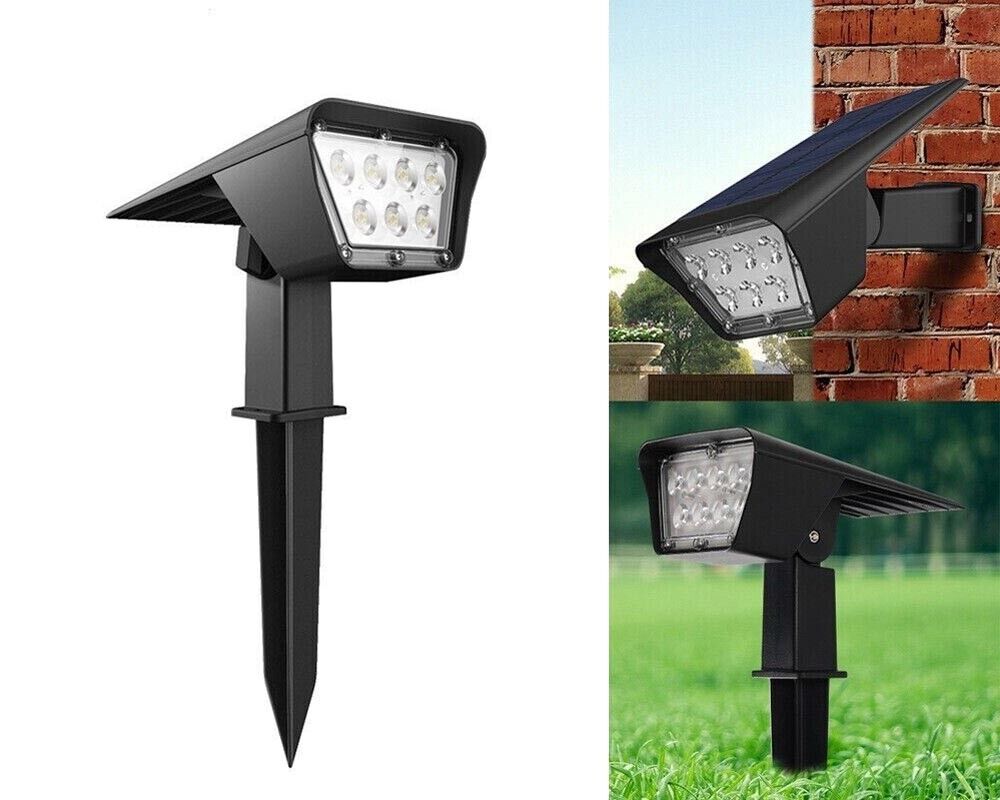 FARETTO 7 LED LUCE BIANCA PICCHETTO DA TERRA PANNELLO SOLARE LAMPADA A MURO IP65