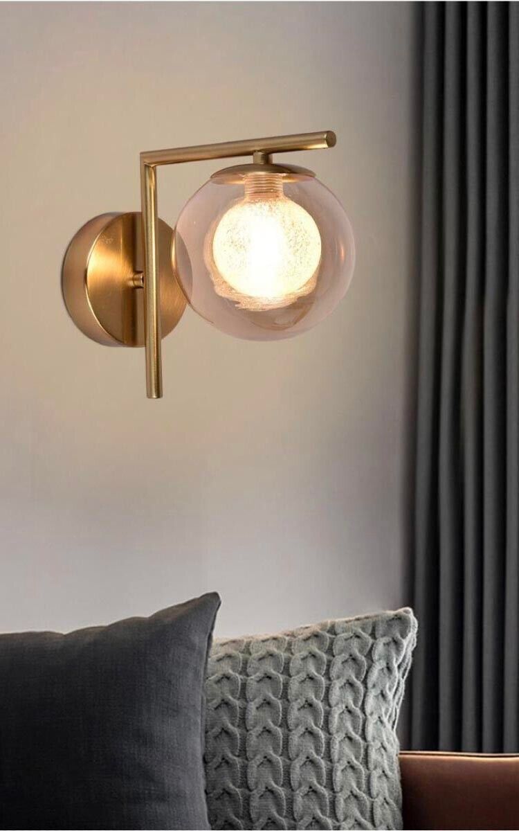 APPLIQUE DA PARETE SFERA IN VETRO AMBRA LAMPADA METALLO BRONZO ATTACCO G9