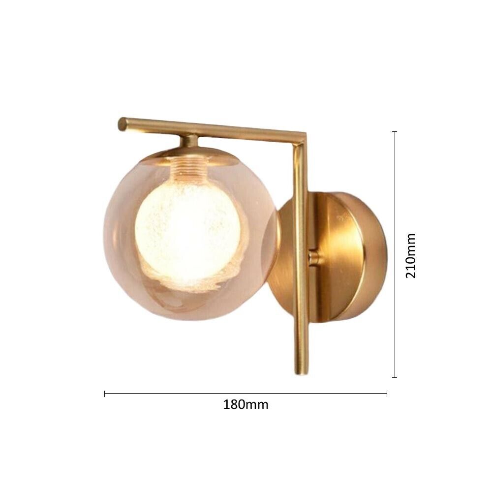APPLIQUE DA PARETE SFERA IN VETRO AMBRA LAMPADA METALLO BRONZO ATTACCO G9