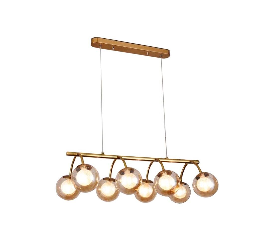 LAMPADARIO A SOSPENSIONE 8 SFERE IN VETRO AMBRA LAMPADA SOFFITTO METALLO BRONZO