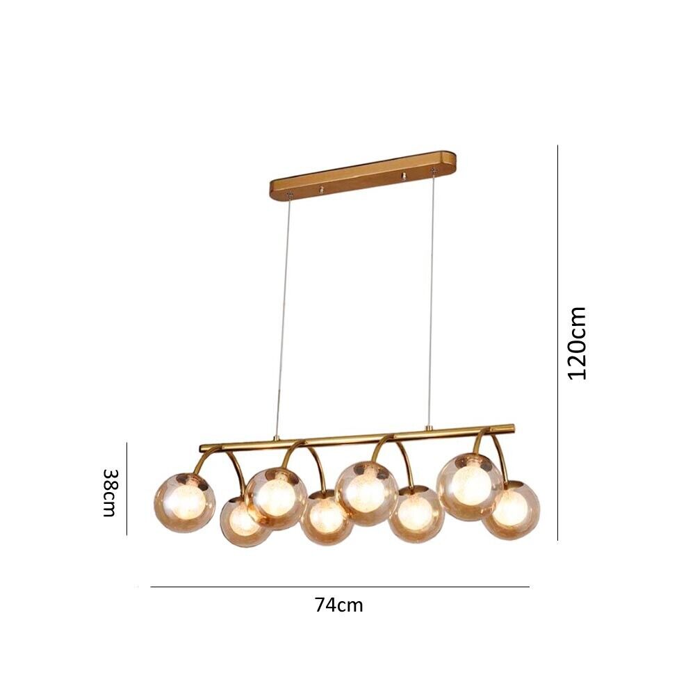 LAMPADARIO A SOSPENSIONE 8 SFERE IN VETRO AMBRA LAMPADA SOFFITTO METALLO BRONZO