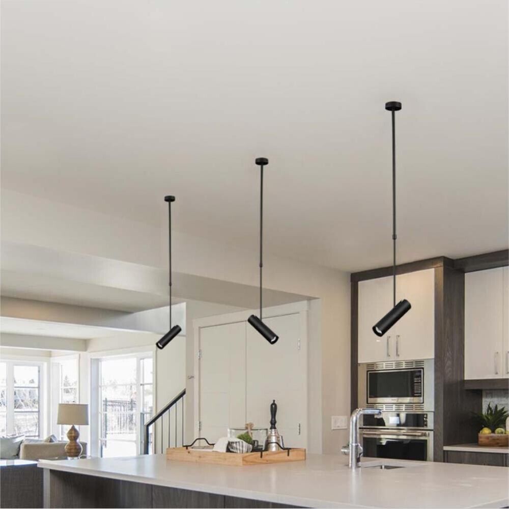 LAMPADARIO PORTAFARETTO A SOSPENSIONE CILINDRO GU10 ASTA REGOLABILE NERO
