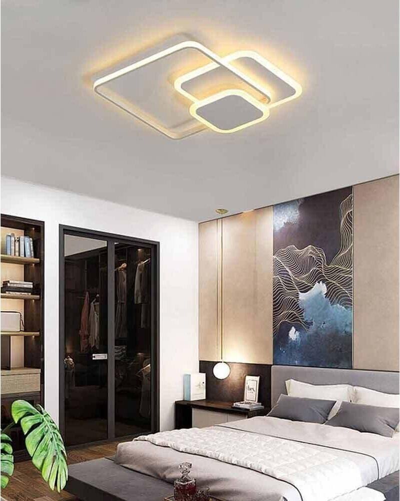 PLAFONIERA LED LUCE CALDA LAMPADARIO 3 QUADRATI 48 WATT QUADRATO MODERNO