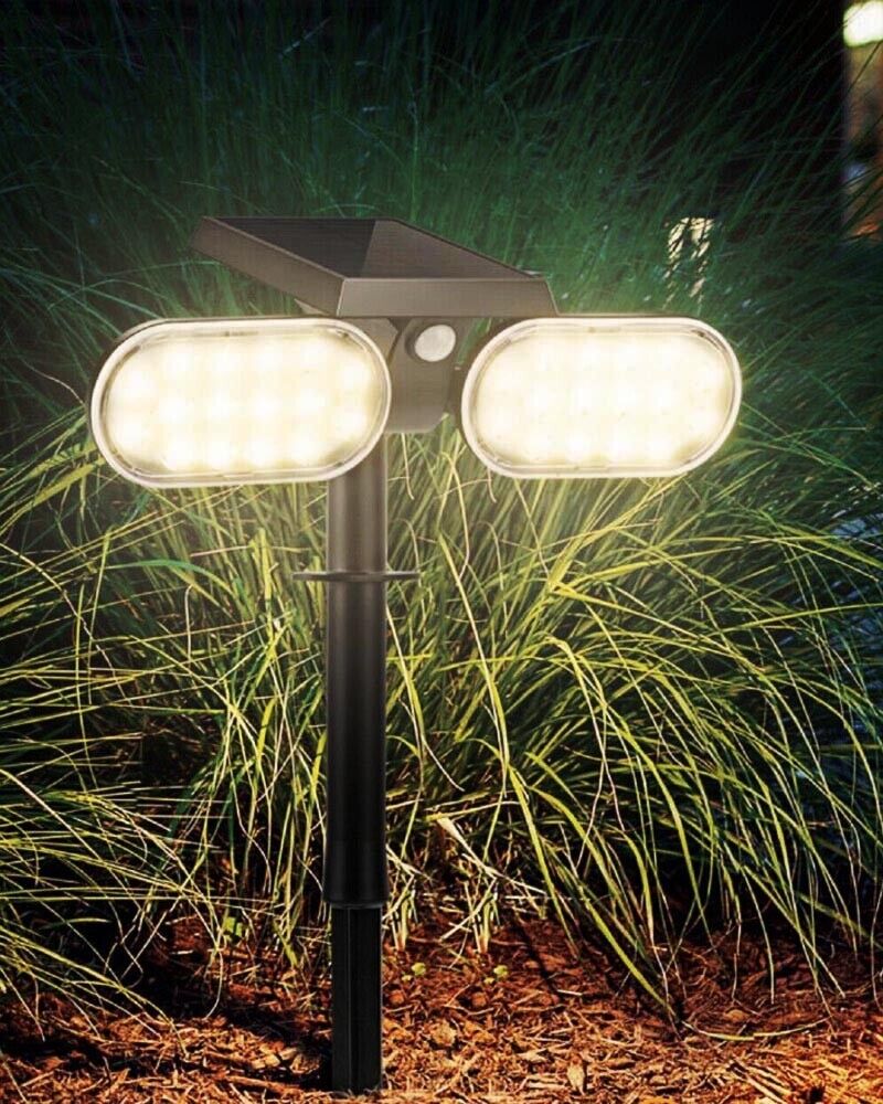 FARO 32 LED LUCE CALDA FARETTO PANNELLO SOLARE SENSORE CREPUSCOLARE PER GIARDINO