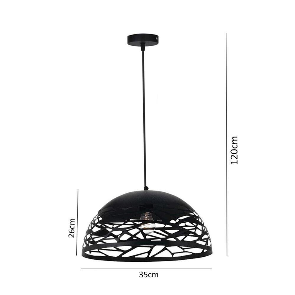 LAMPADARIO A SOSPENSIONE PARALUME IN METALLO TRAFORATO PORTALAMPADA E27 NERO