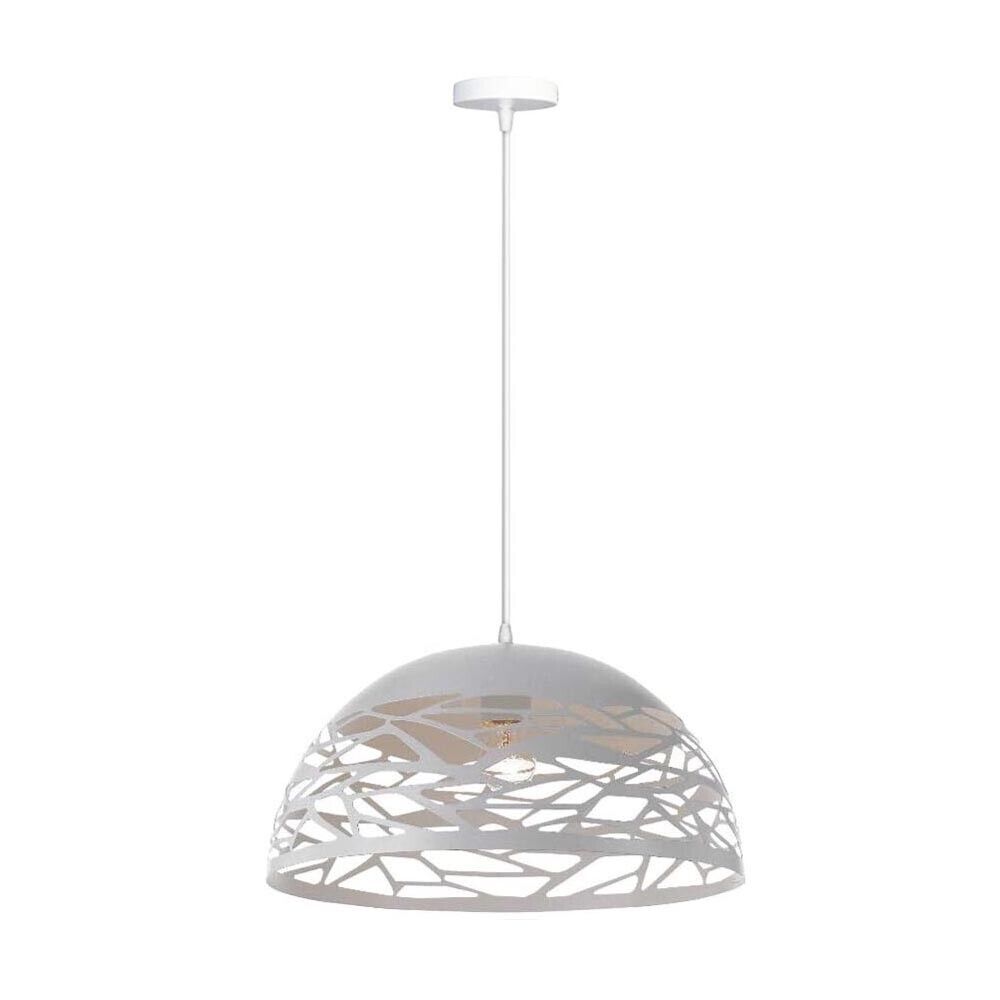 LAMPADARIO A SOSPENSIONE PARALUME IN METALLO TRAFORATO PORTALAMPADA E27 BIANCO