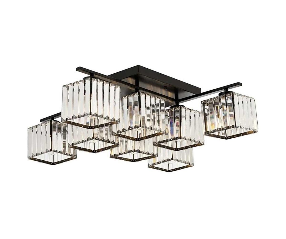 LAMPADARIO DA SOFFITTO 8 CUBI IN VETRO PORTALAMPADINA E27 METALLO NERO MODERNO