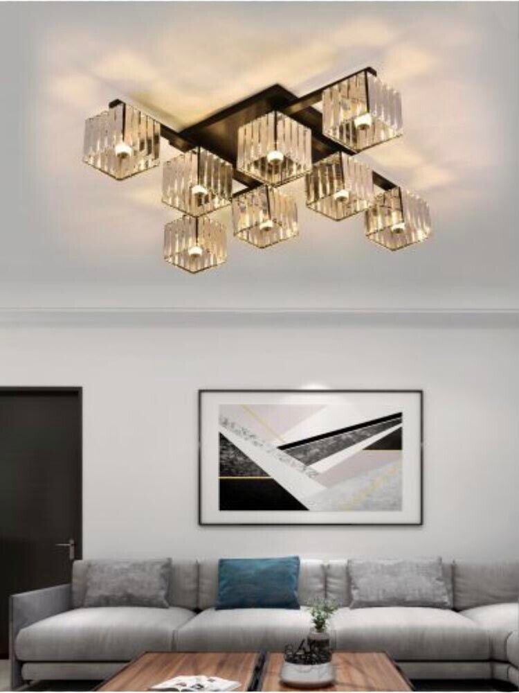 LAMPADARIO DA SOFFITTO 8 CUBI IN VETRO PORTALAMPADINA E27 METALLO NERO MODERNO