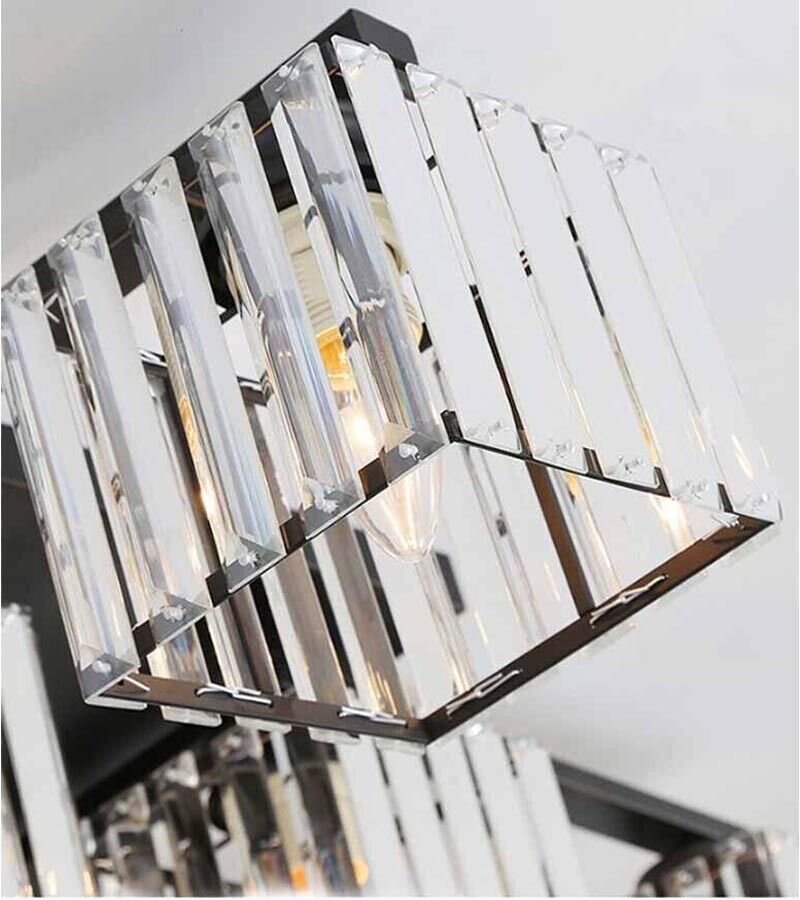 LAMPADARIO DA SOFFITTO 8 CUBI IN VETRO PORTALAMPADINA E27 METALLO NERO MODERNO