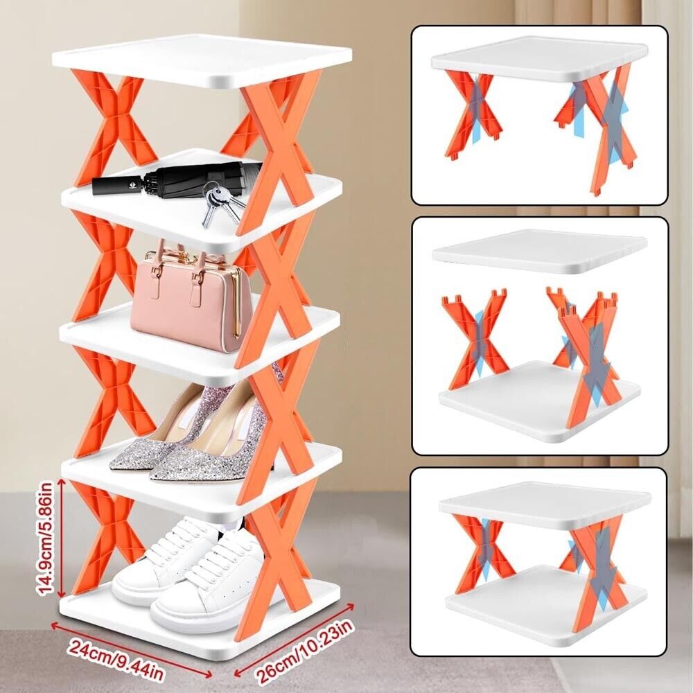 SCARPIERA SALVA SPAZIO SLIM SCAFALE 6 MENSOLE PORTA SCARPE IN PLASTICA ARANCIONE