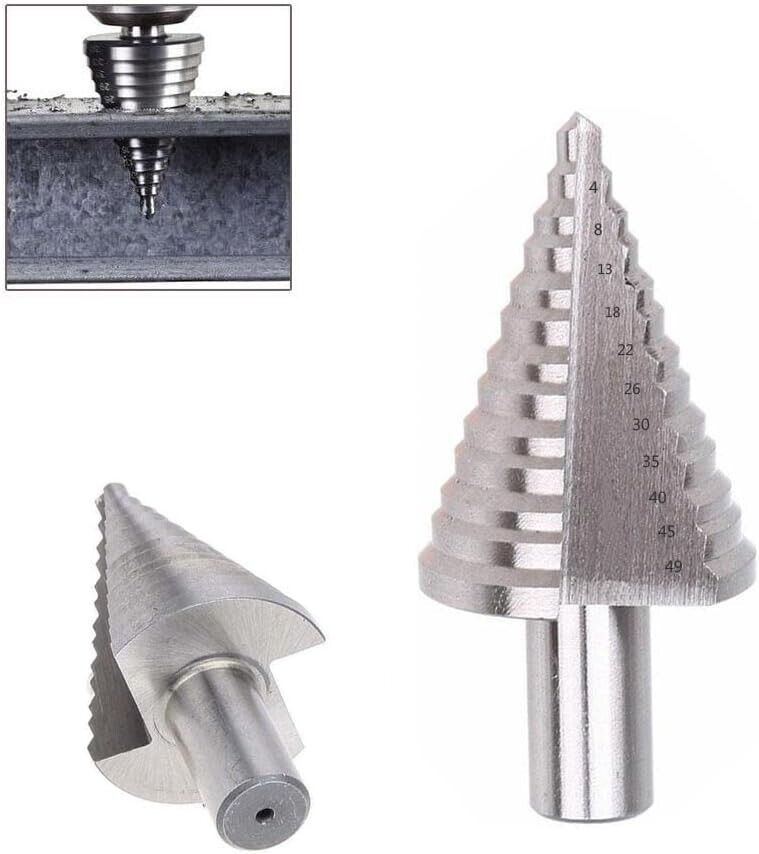 FRESA CONICA PER TRAPANO SCALINI GRADINI DA 4 8 13 18 22 26 30 35 40 45 49 MM