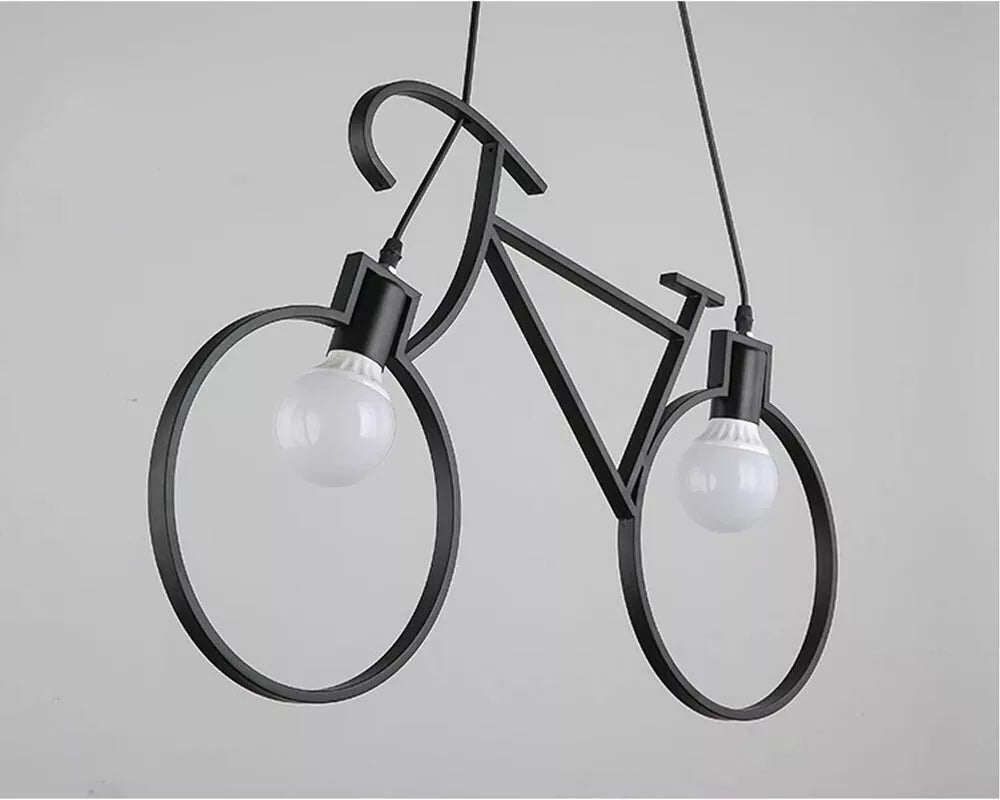 LAMPADARIO ASOSPENSIONE FORMA DI BICICLETTA BICI PORTALAMPADA E27 METALLO NERO