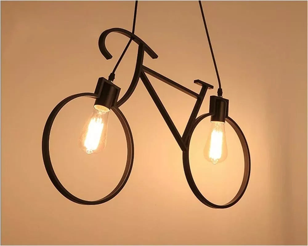 LAMPADARIO ASOSPENSIONE FORMA DI BICICLETTA BICI PORTALAMPADA E27 METALLO NERO