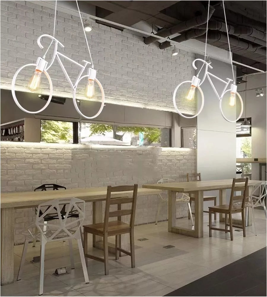 LAMPADARIO A SOSPENSIONE FORMA DI BICICLETTA BICI PORTALAMPADA E27 BIANCO