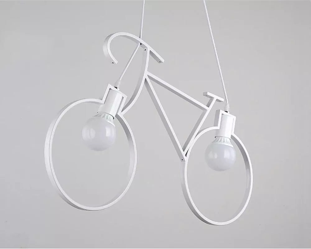 LAMPADARIO A SOSPENSIONE FORMA DI BICICLETTA BICI PORTALAMPADA E27 BIANCO