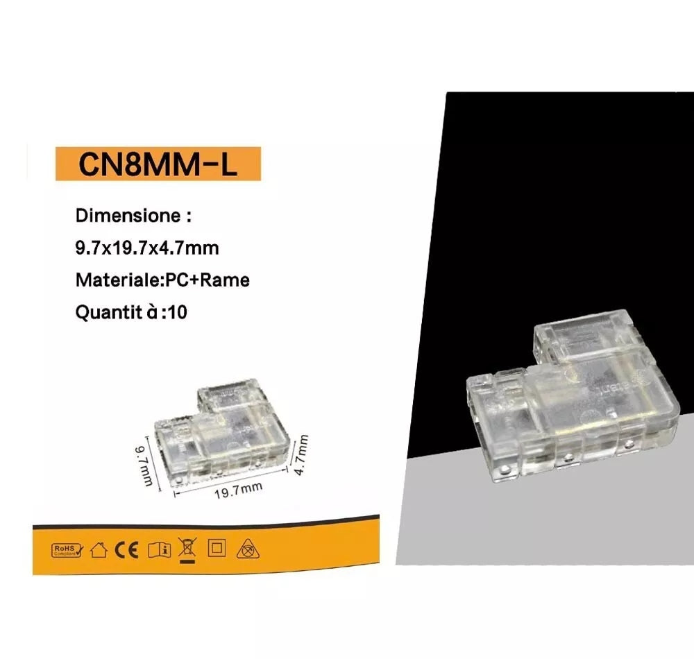 10 ANGOLI PER STRISCIA LED COB ANGOLO 8 MM CONNETTORI COLLEGAMENTO