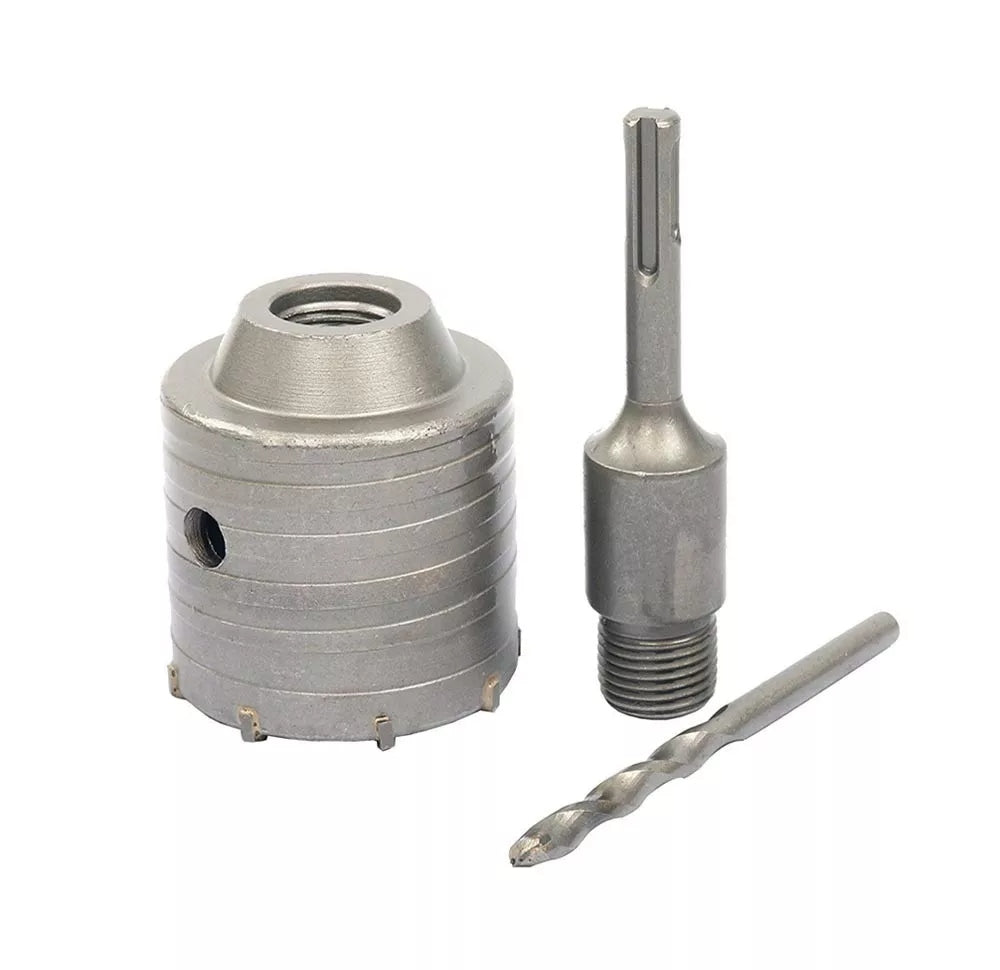 FRESA TAZZA CAROTATRICE MURO 80 MM ASTA PROLUNGA 9 CM X TRAPANO ATTACCO SDS PLUS
