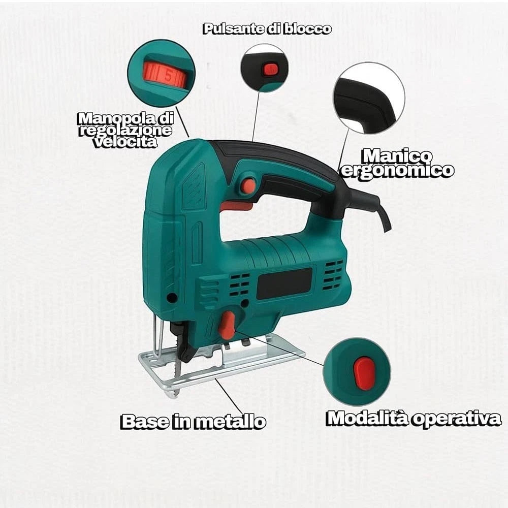 SEGHETTO ALTERNATIVO ELETTRICO PER LEGNO METALLO 800 W LAMA TAGLIO 80 MM